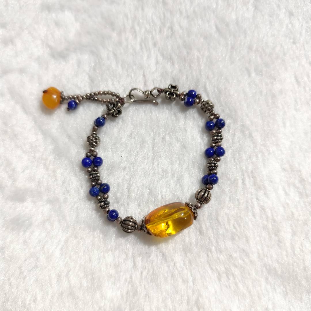 925银青金石琥珀手链