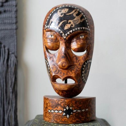 东南亚复古创意抽象实木面具摆件客厅家居酒柜装饰品挂饰手工品