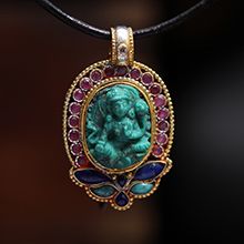 嵌绿松石鎏金挂坠-绿度母（精品）no236