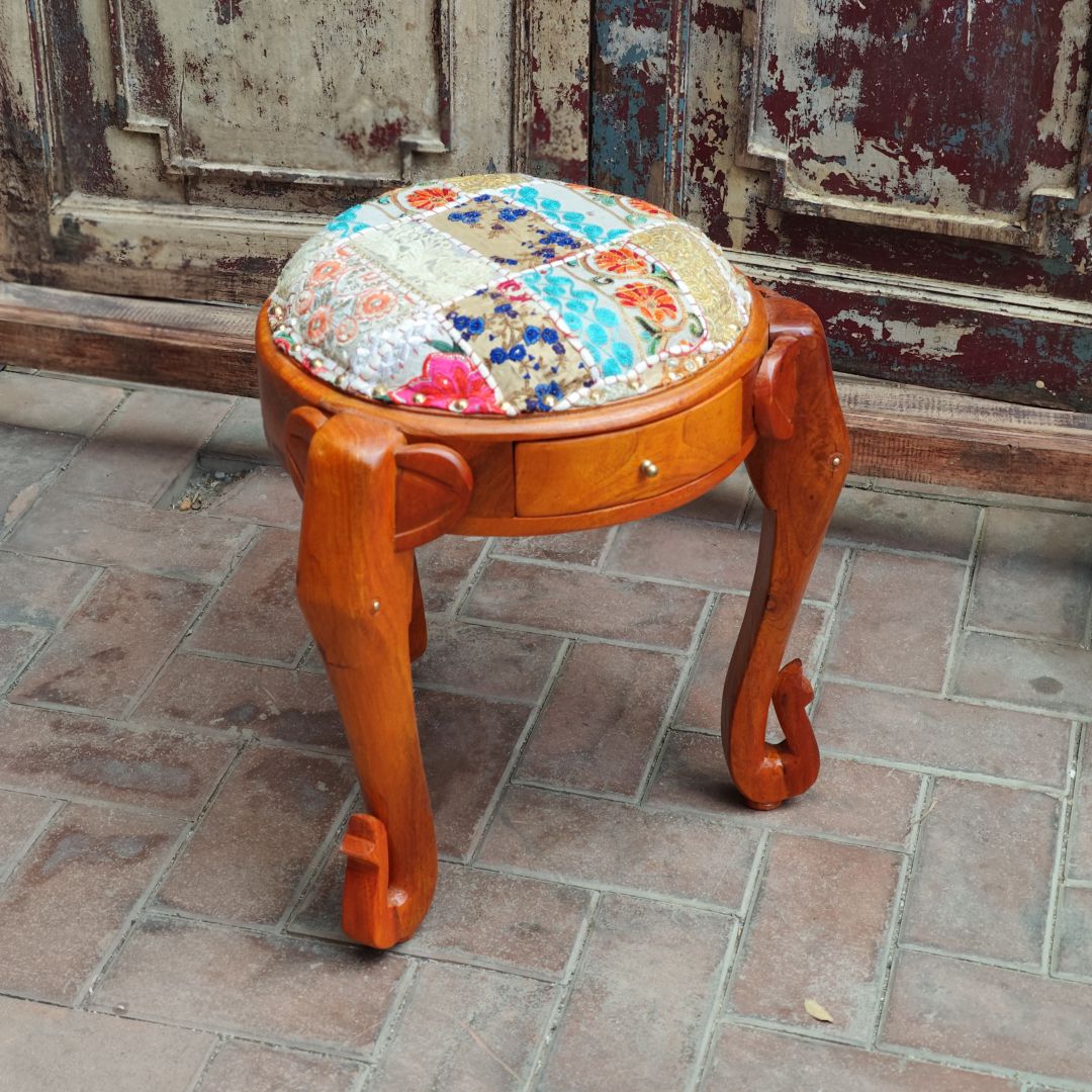 老绣片软垫象凳45*52cm