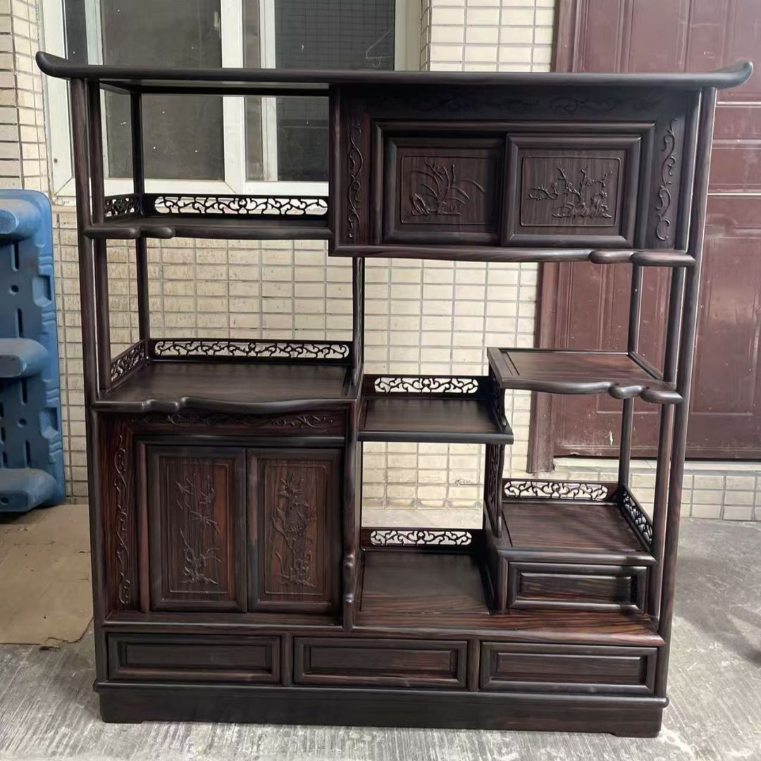 实木雕花茶柜茶棚收纳柜122*34*128cm