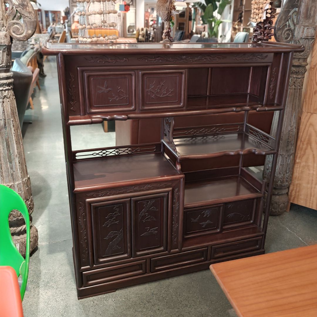 实木雕花茶柜茶棚收纳柜123*35*127cm