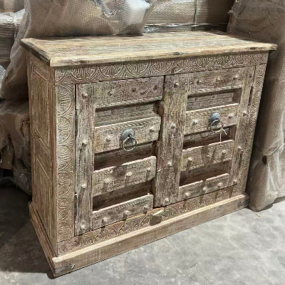 实木雕花边柜收纳储物柜114*47*95cm