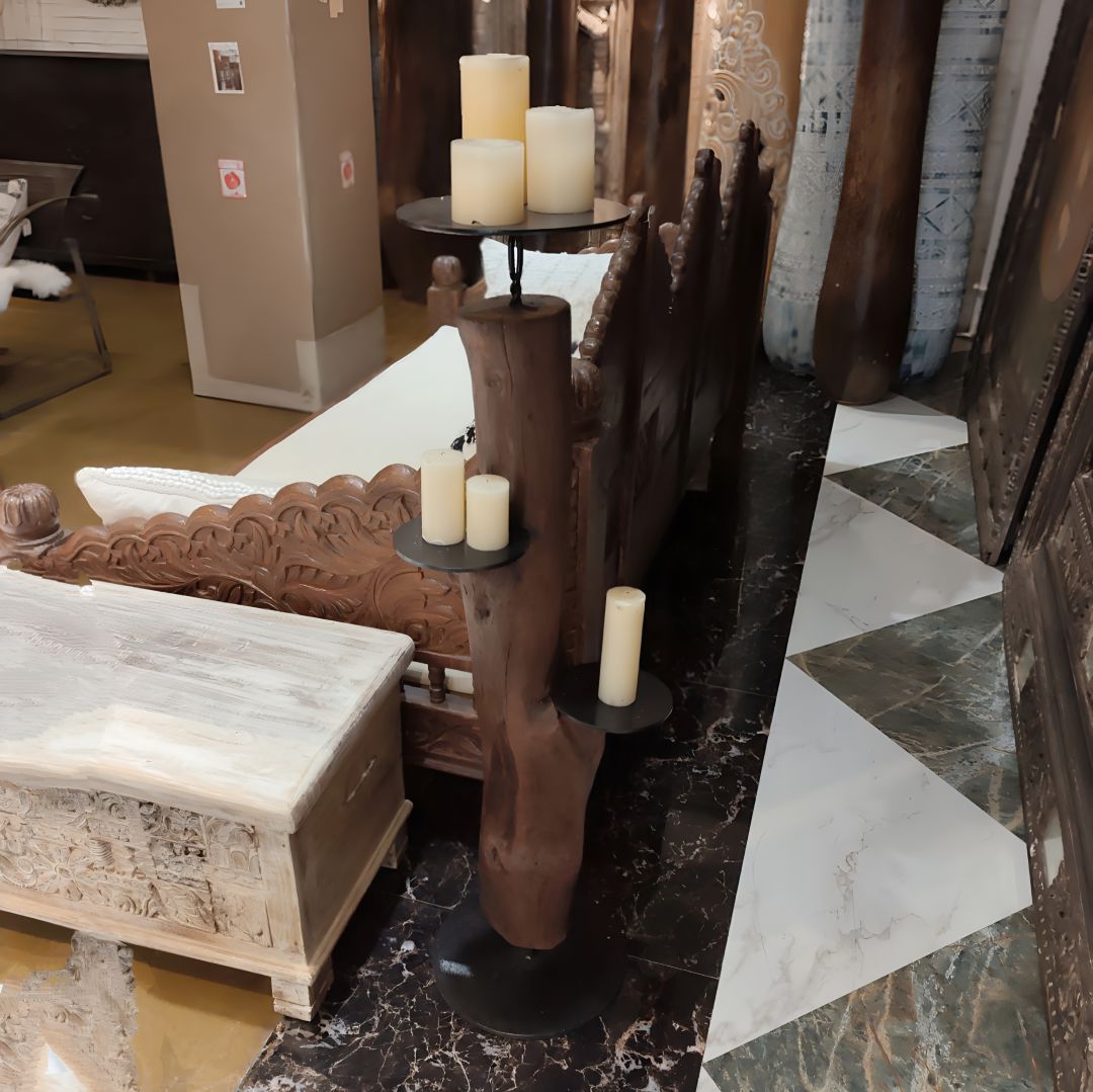 实木铸铁烛台31.5*26*117cm