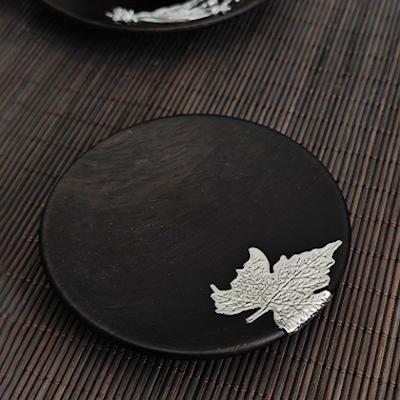 实木镶锡杯垫（枫叶）8*1.3cm