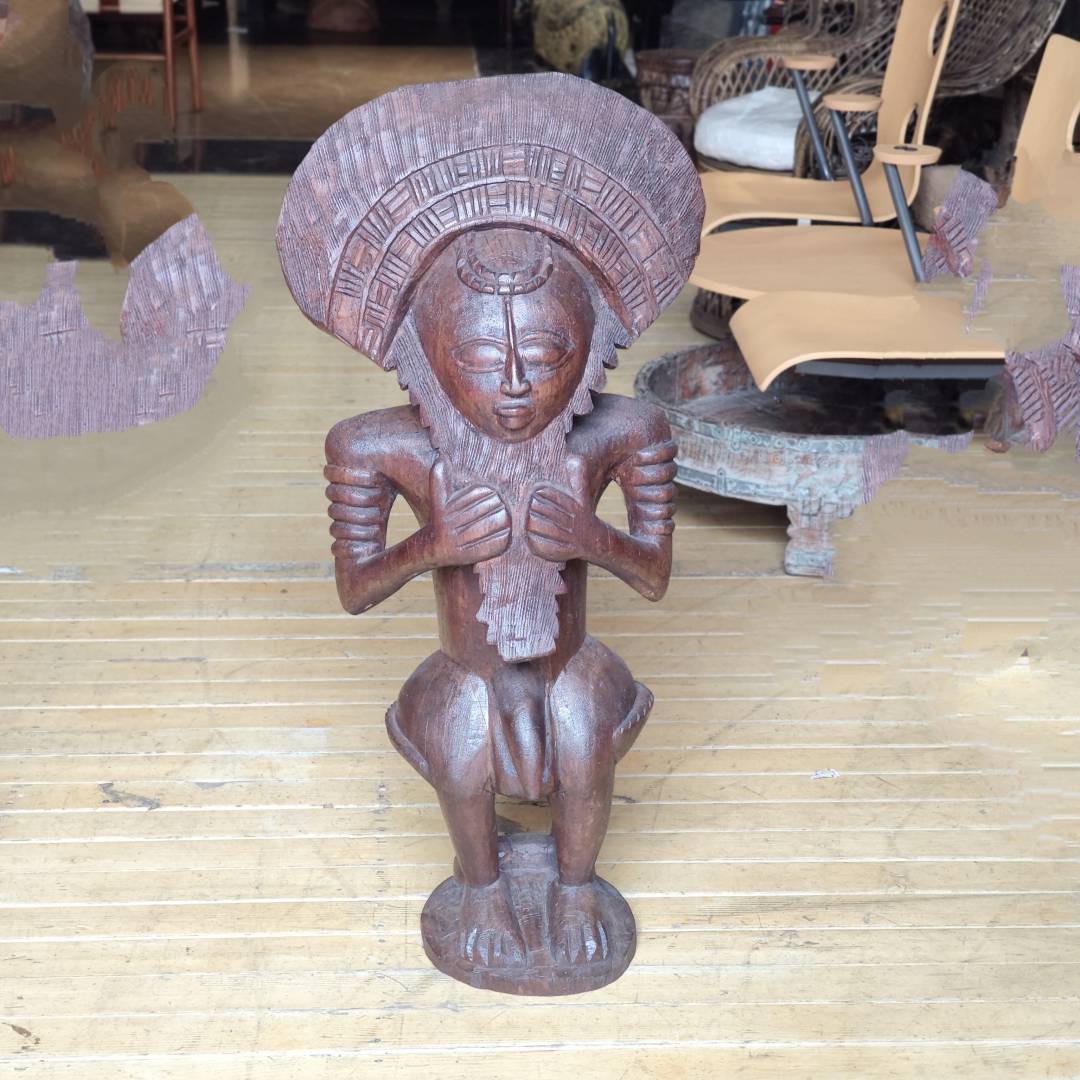 木雕部落人像摆件50*23*102.5cm