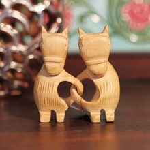 黄杨木手工雕刻情侣小马创意摆件**6.2cm