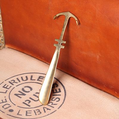 欧式古典黄铜鞋拔子复古高档轻奢家用长柄提鞋器优质不锈钢金属25.5*8cm